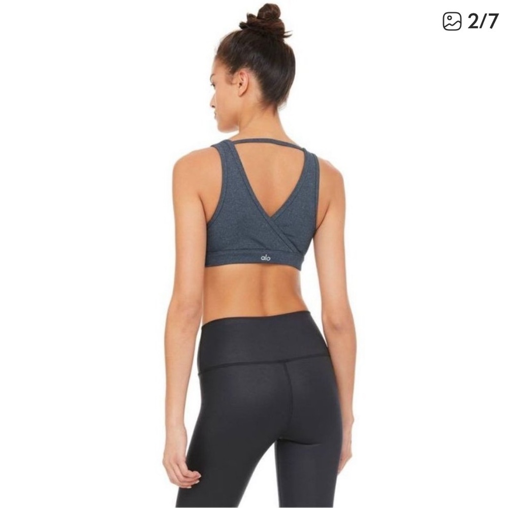 ALO Yoga Charcoal Togetherness Rib-Knit Sports Bra Women's Athletic Activewear